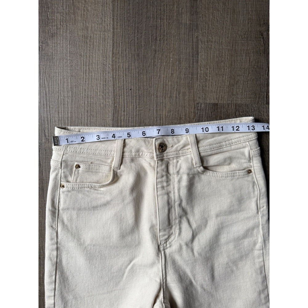 Zara Jeans Womens 4 Ecru High Rise Slim Straight Side Slit Minimalist Neutral - Picture 3 of 9